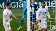 Varane y Nacho festejando tras anotar gol
