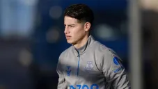 James Rodríguez en un entrenamiento con el Everton