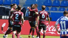 Jugadores del Celta festejan un gol