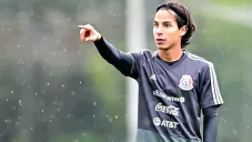 Diego Lainez, en un entrenamiento del Tri