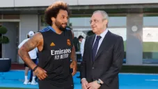 Marcelo Vieira y Florentino Pérez durante entrenamiento del Real Madrid