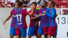 Memphis Depay celebra un gol con el Barcelona