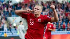 Haaland en un partido con Noruega