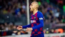 Martin Braithwaite reacciona durante partido con el Barcelona