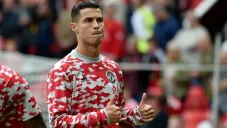 Cristiano Ronaldo en calentamiento con el Manchester United