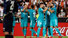 Los Merengues en festejo de gol