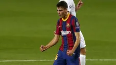 Pedri González festeja un gol con el Barcelona