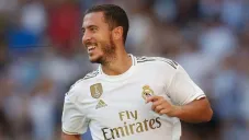 Hazard festeja un gol con el Real Madrid