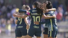 América Femenil festejando gol de Katty Martínez vs Pumas