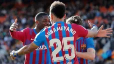 Aubameyang festejando su primer gol con el Barcelona