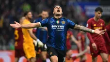 Lautaro Martínez celebra durante partido del Inter de Milán