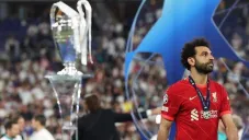 Mohamed Salah reacciona durante la Final de la Champions 2022
