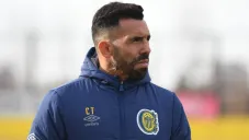 Carlos Tévez en su primer entrenamiento como DT de Rosario Central