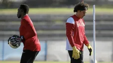 Ochoa y Kameni en un entrenamiento del Málaga