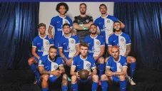 Jugadores del Atlético de Madrid presentando el nuevo uniforme