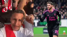 Chaco Giménez en el estadio del Feyenoord apoyando a Santi