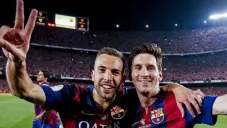 Leo Messi y Jordi Alba en el Camp Nou