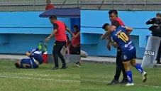 César Farías agrediendo a jugadores del Delfín