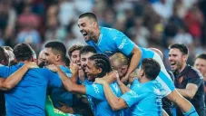 Festejo de los jugadores del City