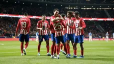 El cuadro colchonero festeja uno de los goles en el Metropolitano