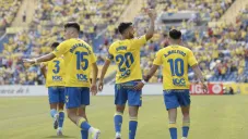 Las Palmas celebran el triunfo ante el Villarreal