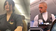 Los fotos de los dos asistentes portando insignias de la bandera de Palestina