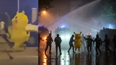 Manifestante se disfraza de Pikachu