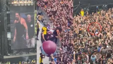 El histrión terminó por caerse en medio de la multitud, pero siguió con la fiesta.