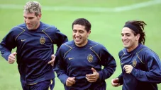 Martín Palermo, Juan Román Riquelme y Bruno Marioni