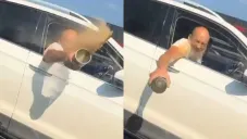 VIDEO: Lord Café intenta agredir a automovilista, pero termina empapado