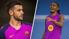 Joan Garcia y Raphinha en entrenamiento