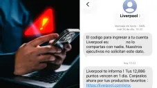 Detectan mensajes falsos de Liverpool con enlaces fraudulentos