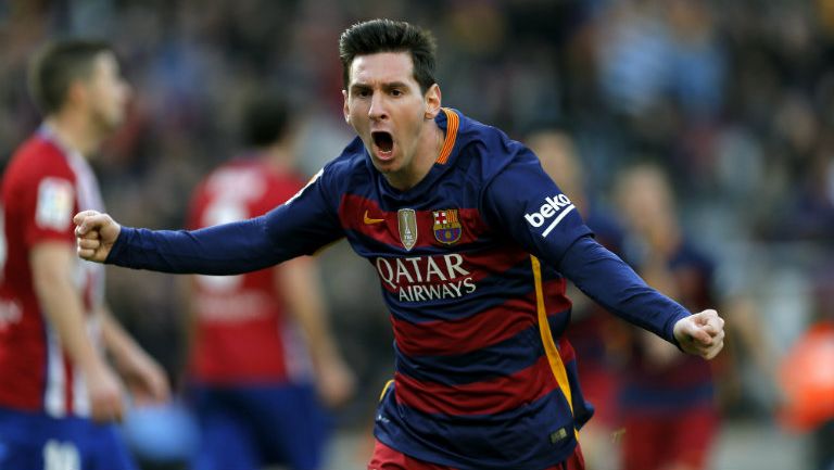Lionel Messi celebra gol contra Atlético de Madrid