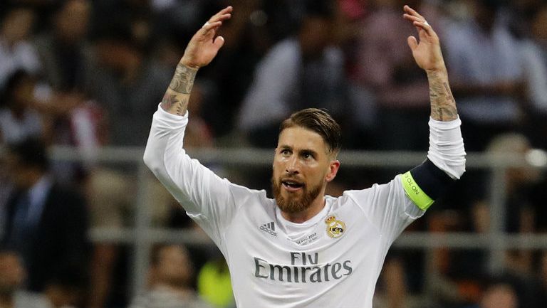 Sergio Ramos celebra su anotación contra Atlético de Madrid 