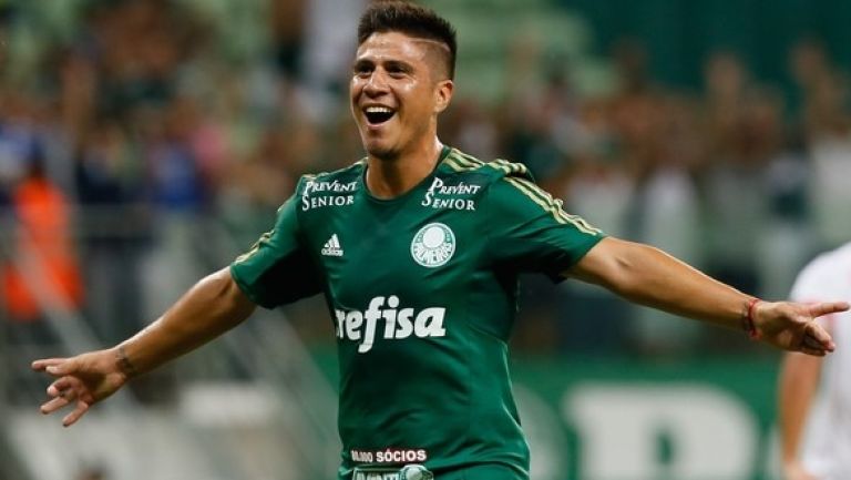 Cristaldo celebra un gol con Palmeiras