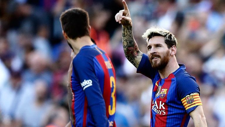 Messi celebra un gol con el Barcelona