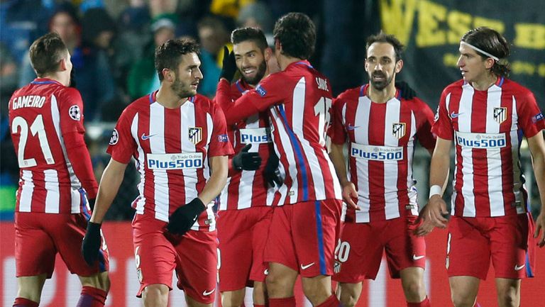 Atlético de Madrid celebrando el gol de la victoria