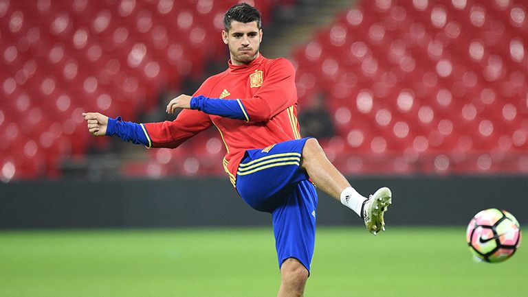 Álvaro Morata, durante un entrenamiento de España 