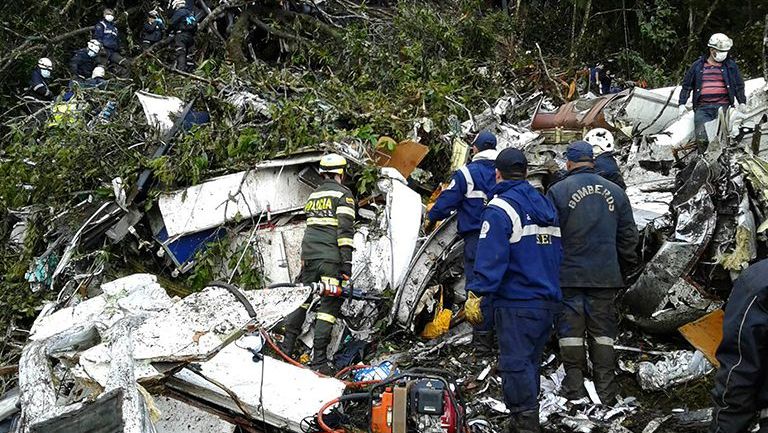 Nave que transportaba al Chapecoense, tras accidente