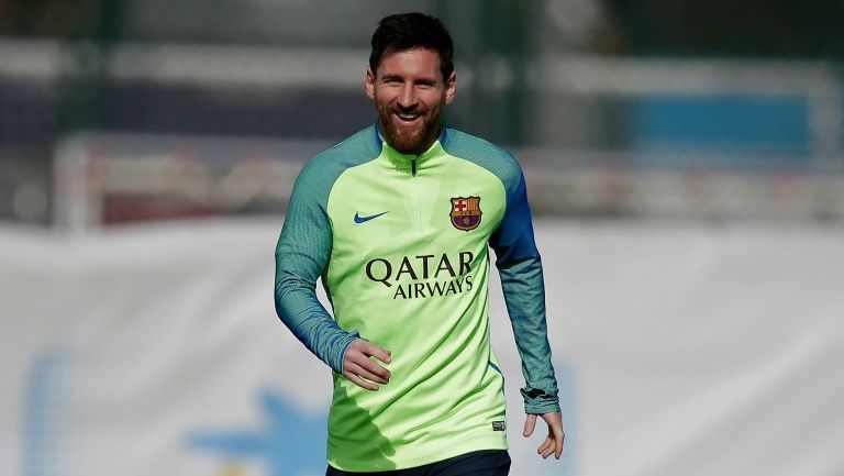 Lionel Messi en un entrenamiento del Barcelona