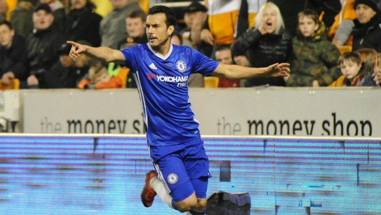 Pedro celebra un gol con la camiseta del Chelsea