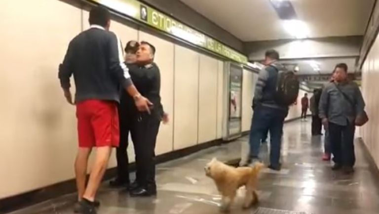 El hombre discute con los policías al negarse a amarrar a su perro