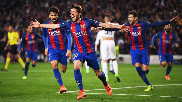 Sergi Roberto festeja el gol del triunfo contra el PSG 