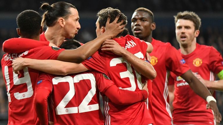 Los jugadores del Manchester United celebran el gol frente al Anderlecht