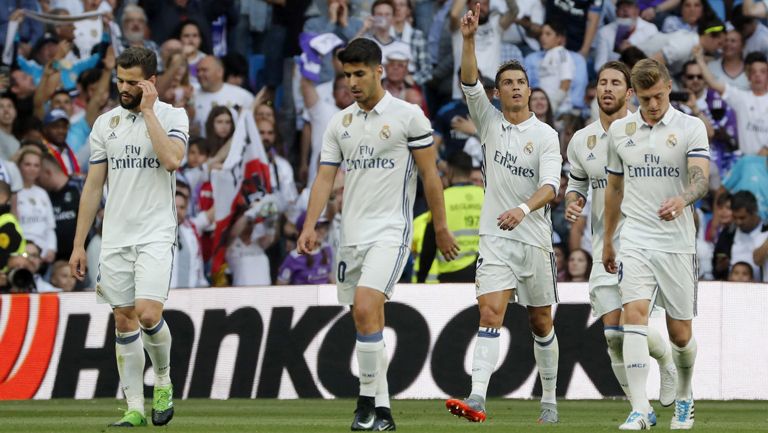 Cristiano celebra su anotación contra el Sevilla en La Liga 