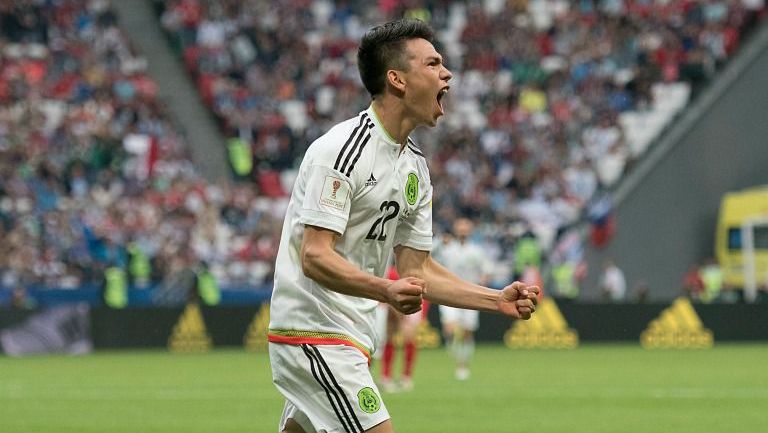 Hirving Lozano grita su gol a Rusia en la Copa Confederaciones