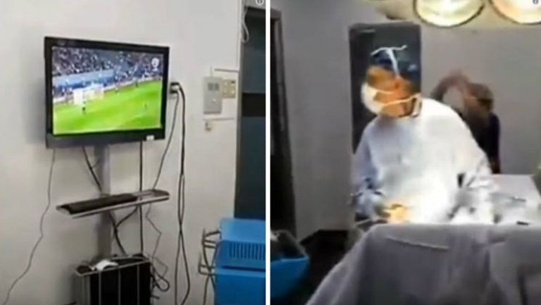 Capturas de pantalla del video en el que los cirujanos ven el Portugal vs Chile