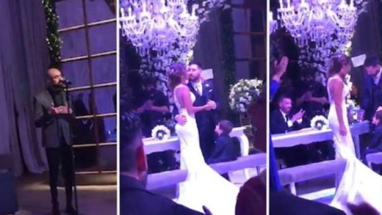 Abel Pintos cantando en la boda de Lionel Messi