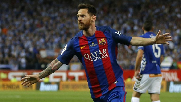 Messi celebra un gol con el Barcelona 