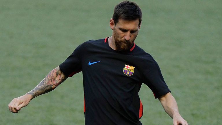 Messi durante entrenamiento con Barcelona